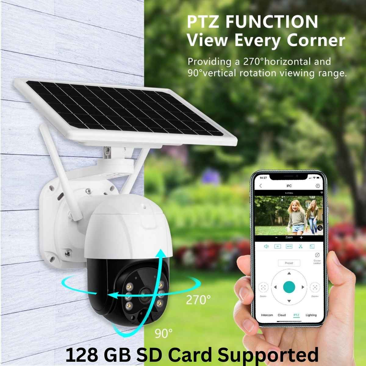 Solar CCTV Camera PTZ - 128 gb sd card supported