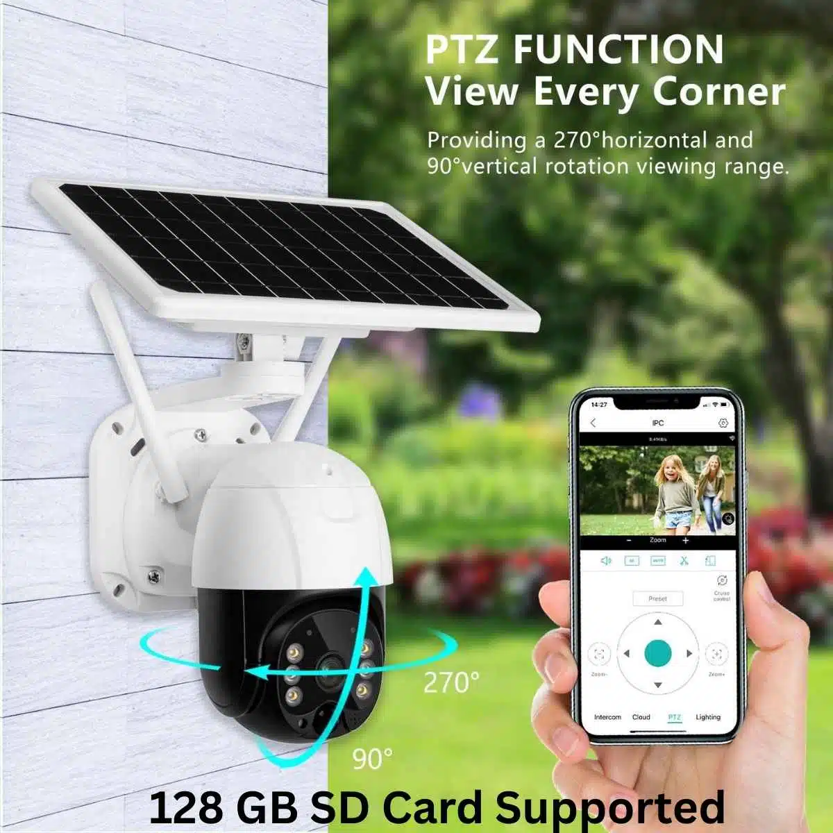 Solar CCTV Camera PTZ - 128 gb sd card supported