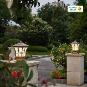 Aarmee Solar Antique Gate Pillar Light installed on entrance gate