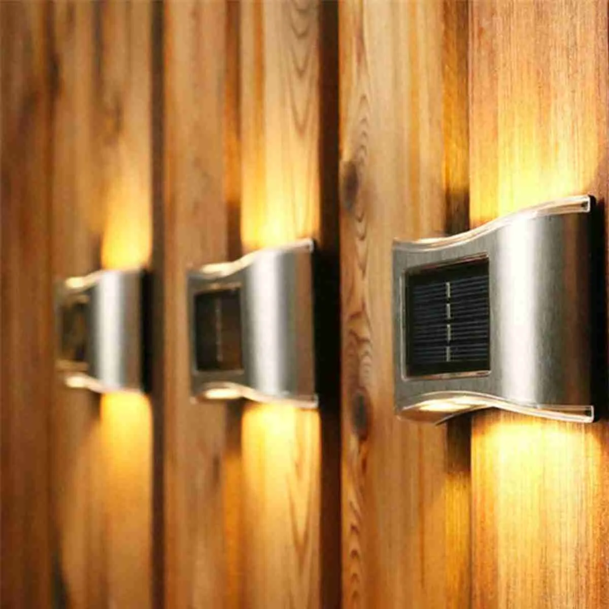 solar up down wall light warm white night view
