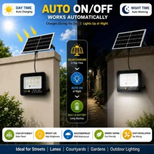 Solar flood light charging by day and switching on automatically at night