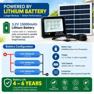 solar flood light 200 watt lithium battery 15000 mah