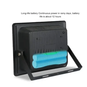 Back view of solar flood light showing the internal long-life battery