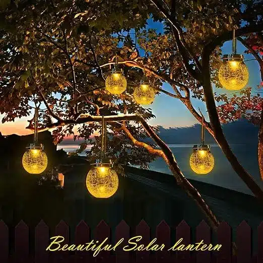 Solar Jar Light Hanging Crackle Glass Garden Light for Party Wedding Christmas Deco (2 Pcs) - Image 4